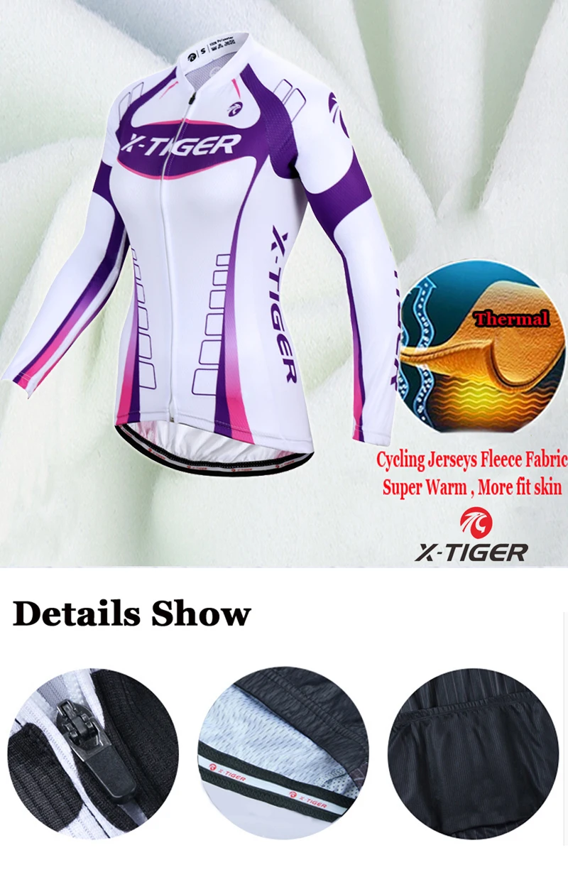X-Tiger женский зимний термальный флисовый комплект для велоспорта, форма для горного велосипеда с длинным рукавом, одежда для велоспорта для женщин