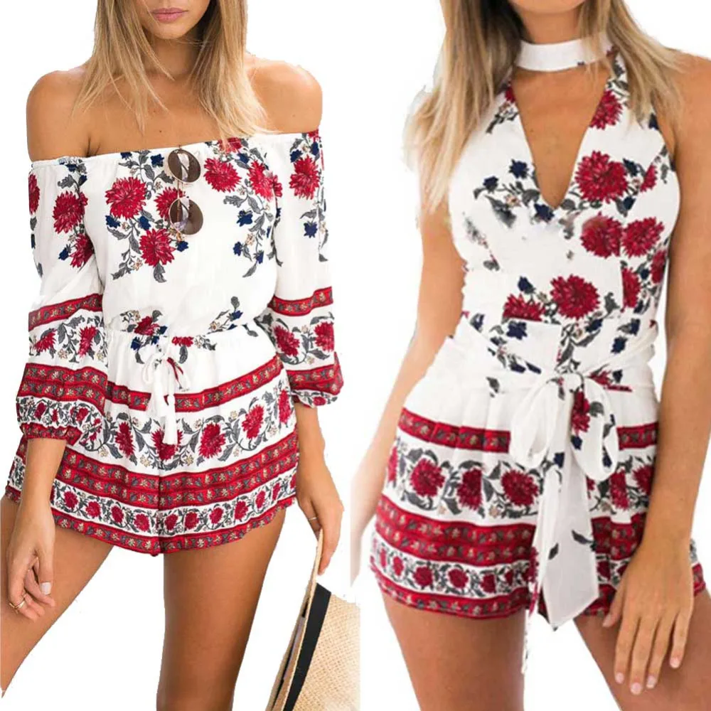 

Febelle Women Mini Sexy Off Shouder Print Playsuit Ladies Jumpsuit Summer Beach Holiday Jumpsuit New Suits Clothes #278766