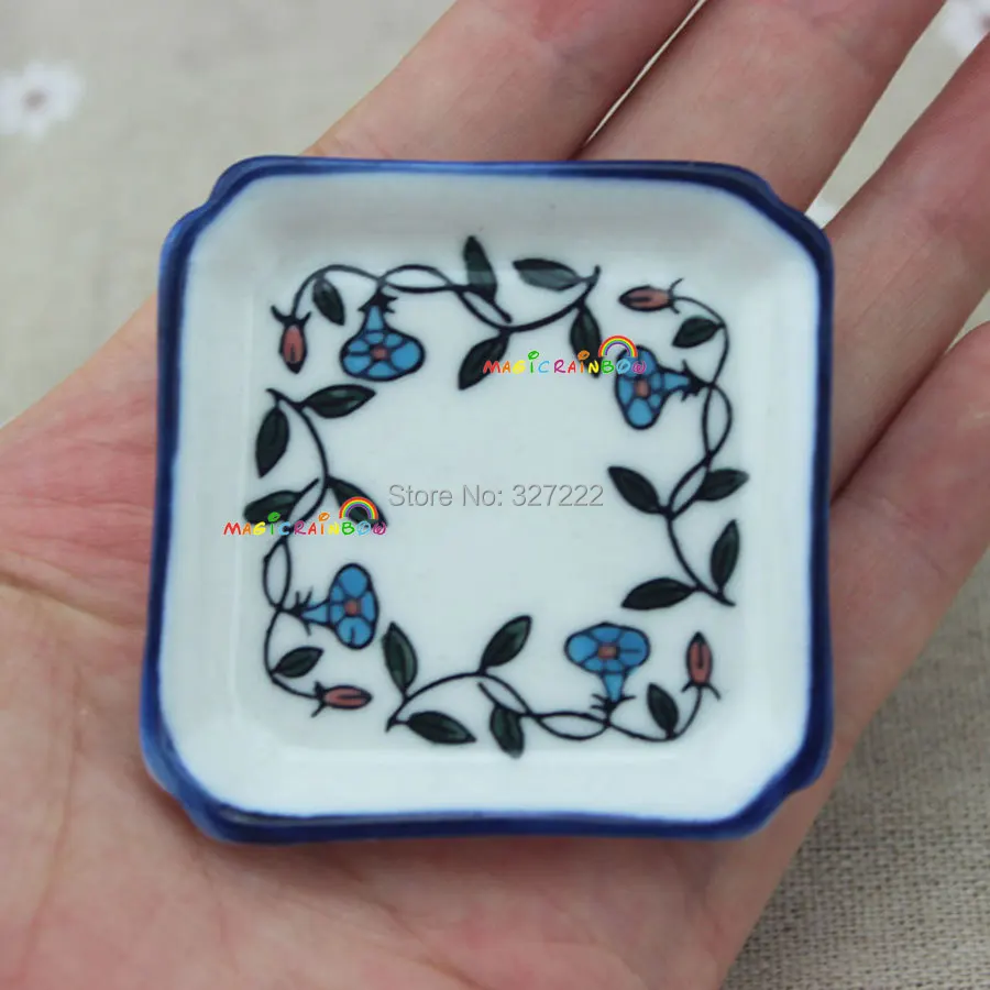 

Porcelain Dishes Multi-purpose Square Tray Fruit Bowl Dessert Plate Ceramic Morning Glory 1:6 Dollhouse Miniatures Kitchen Toys