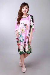 Бесплатная доставка! Китайский женский халат шелк вискоза банное платье Ночная рубашка, юката воды лилии и рыбы один размер WR0019