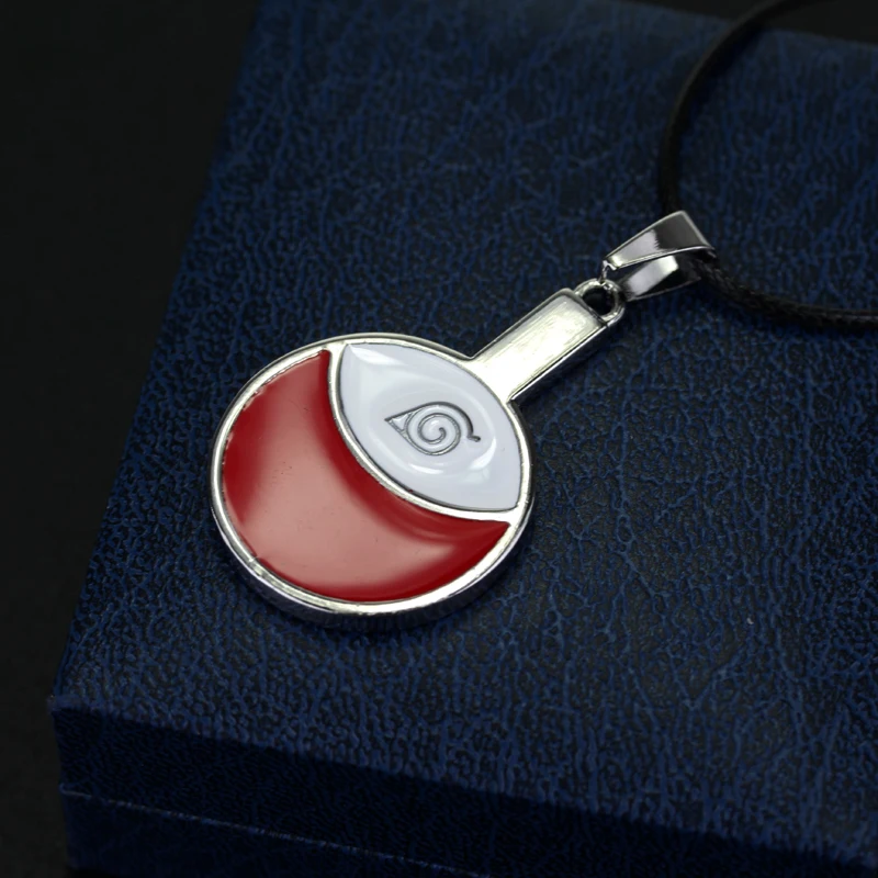 Popular Anime Necklace Konoha Village Uchiha Clan Symbol Pendant Fashion Leather Rope Choker Necklace For Men And Women Gifts