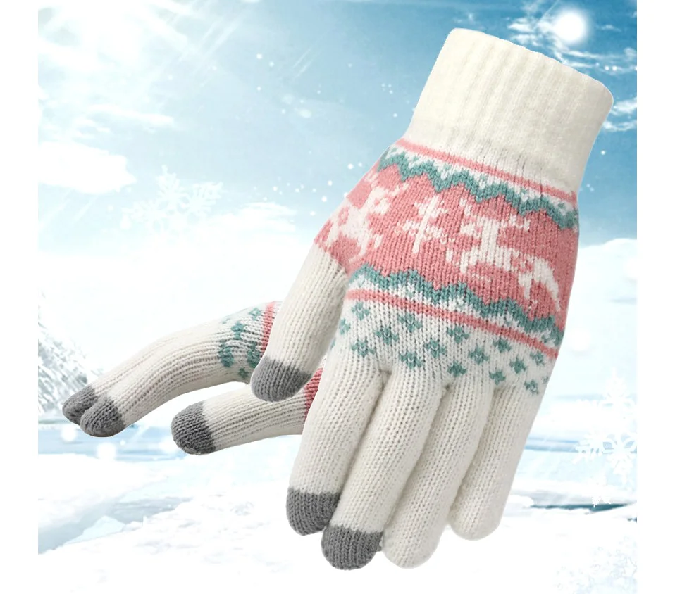 Noël cadeaux doux chaud gants écran tactile unisexe vêtement d'hiver Laine Mélangée Gants 