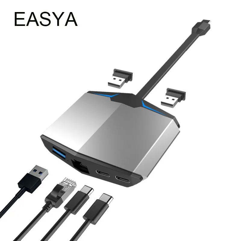 

EASYA 6-in-1 USB Hub Thunderbolt 3 USB C Hub to Rj45 1000Mbps Adapter with Type-C PD Date Transfer Port for Macbook Pro