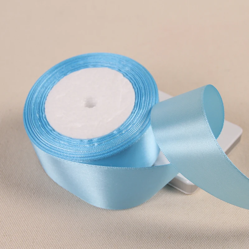 4 см шириной 25 ярдов длинная шелковая цветная лента упаковка для свадебного подарка швейная ткань поставки белый черный Тиффани синий - Цвет: Light Blue