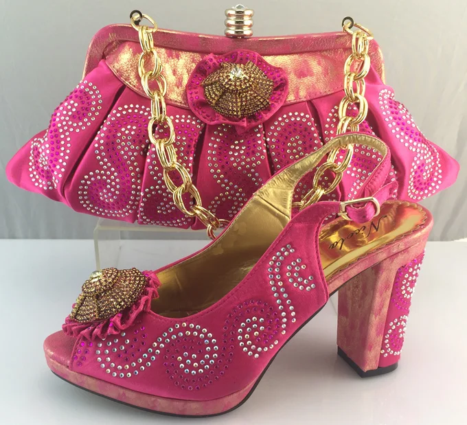 

Luxury fuchsia African high heel sandal shoes and handbag sets matching for evening dress ME3310 heel height 10cm