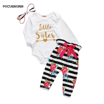 

Xmas Romper Tops Floral Pants Stripe Playsuit Outfits Newborn Kids Baby Girls Christmas 3Pcs Jumpsuit Set