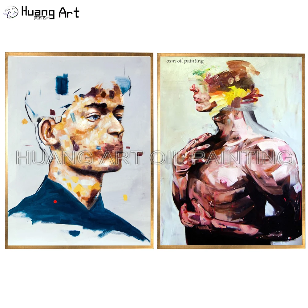 

Skill Painter 100% Handmade Knife Abstact Man Face Oil Painting on Canvas Portraits of Famous People Oil Painting for Room Decor