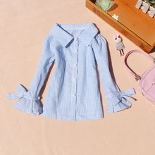 Школьные блузки для девочек; коллекция года; Осенняя детская одежда; одежда для маленьких девочек; хлопковая Детская рубашка; Модные Полосатые Блузы; Детские clothes2-16Y