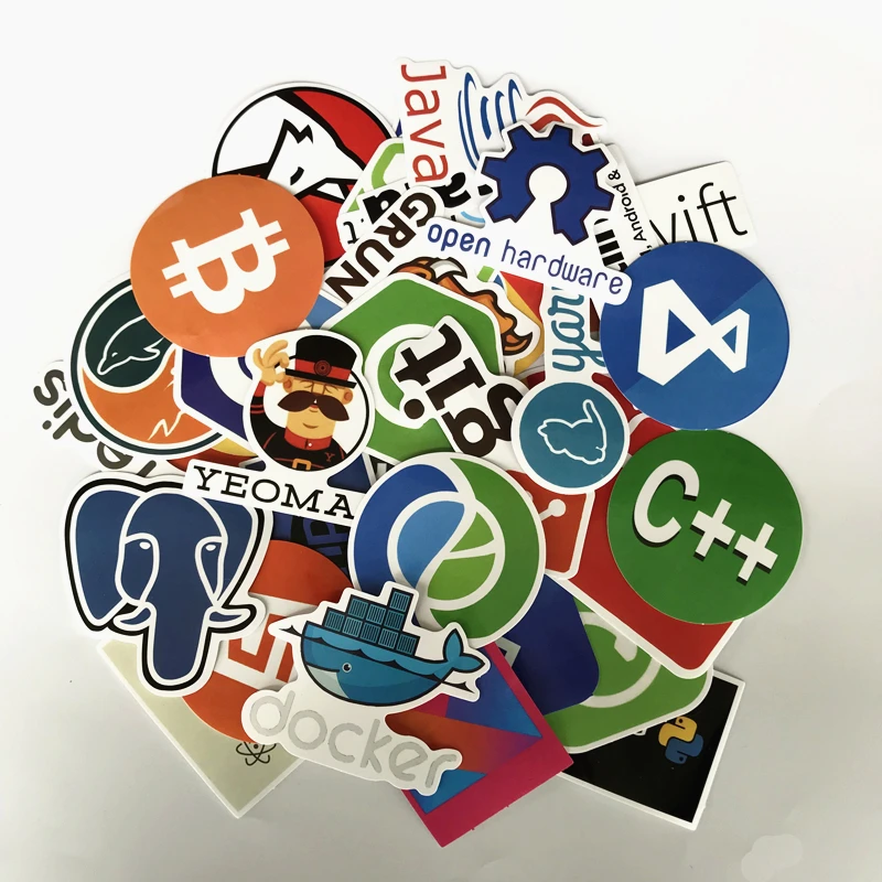 TD ZW 50Pcs Internet Programming Stickers Java JS Php Html Cloud Docker Bitcoin Programming Language APP Logo Laptop Stickers