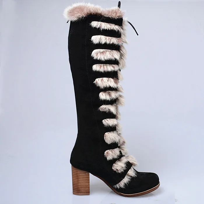 Choudory/зимние ботинки на шнуровке ботфорты облегающие сапоги Обувь на высоком каблуке меховые женские ковбойские сапоги замша Zapatos Mujer