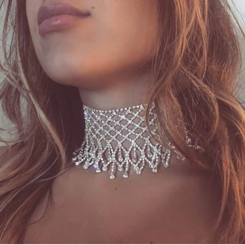 

2017 Exaggerated Full Rhinestone Choker Necklace Women Multilayer Luxury chocker Maxi Statement Necklace wedding jewelry