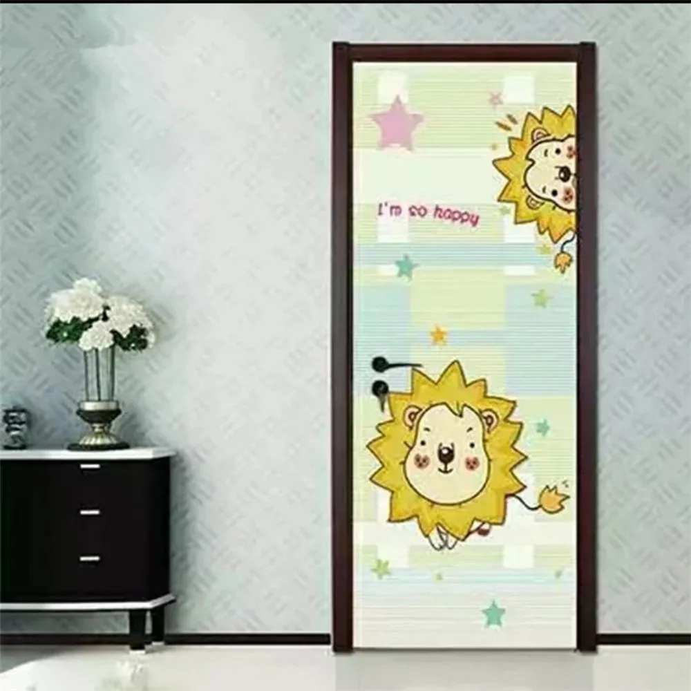 

90x200cm/77x200cm Cute Cartoon Lion Door Stickers For Living Room Bedroom Renew PVC Mural Decal Home Decor Self Adhesive Poster