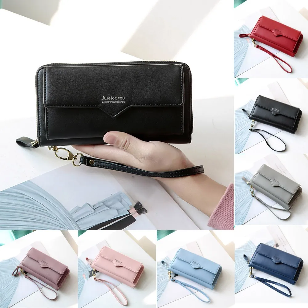 

Fashion ladies wallet long wallet new wallet clutch bag PU mobile phone bag solid color large capacity square bag Dropship Y429