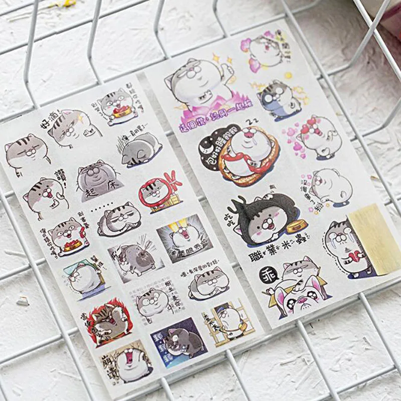 Kawaii Cat Pills Flat Stickers Daily DIY Scrapbook Stamp Cane Diary Album Decoration Stationery Office School Suppliess