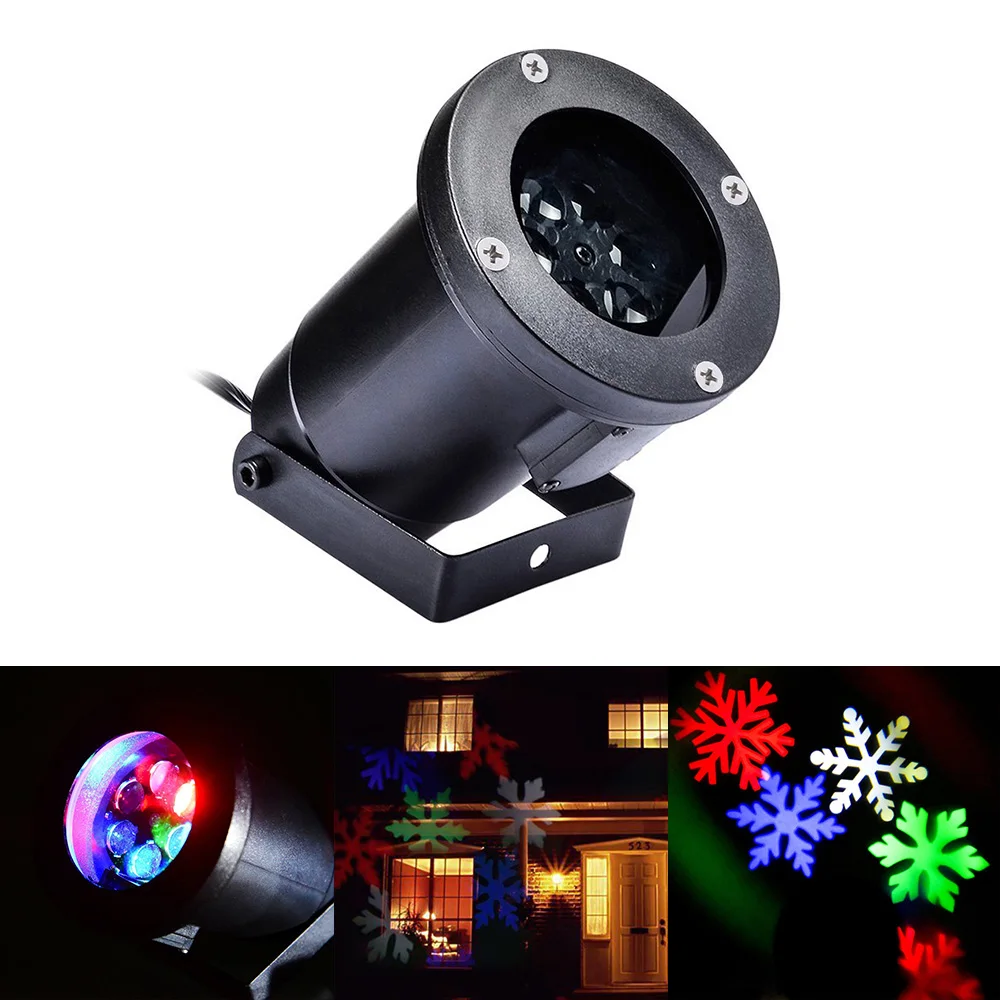 ФОТО Waterproof Projector Lamps RGBW Snowflake LED StageLights Outdoor/Indoor Decor Spotlights for Christmas Party Holiday Decoration
