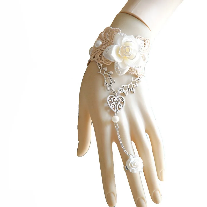 

1 pcs Fashion Style Women Handmade Red Rose Lace Flower Drop Bracelet Slave Set Lolita Gothic Ball Retro Bridal