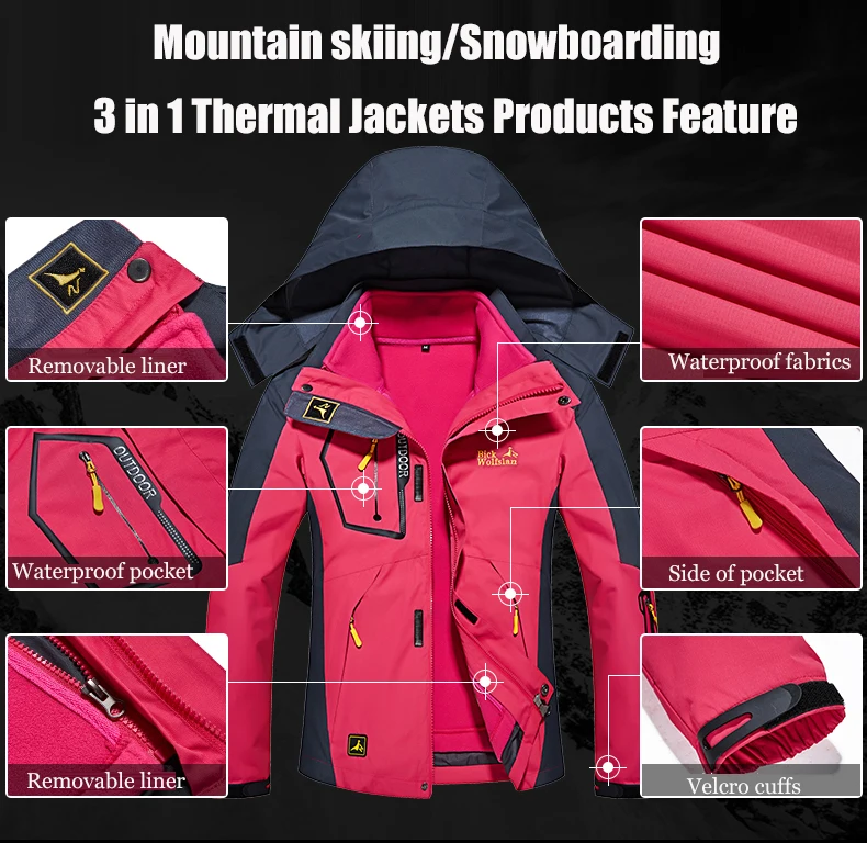 Зимние лыжные куртки Для женщин Водонепроницаемый дышащий 3 в 1 куртка для снежной погоды Термальность пальто открытый Mountain Лыжный Спорт