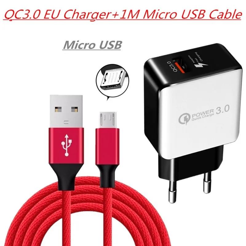 Быстрое зарядное устройство QC 3,0, микро USB кабель для Xiaomi, samsung, huawei, honor 8C, 8X P, Smart, sony, microusb, быстрое зарядное устройство QC3.0 - Тип штекера: charger and cable