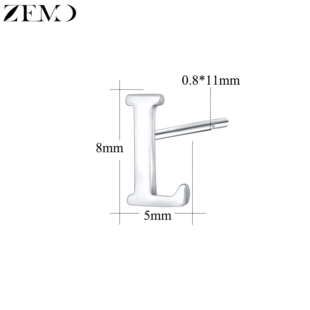 ZEMO серьги-гвоздики для женщин Настоящее серебро 925 проба серьги с инициалами Алфавит серьги-заклепки маленький милый букле d'oreile - Окраска металла: L