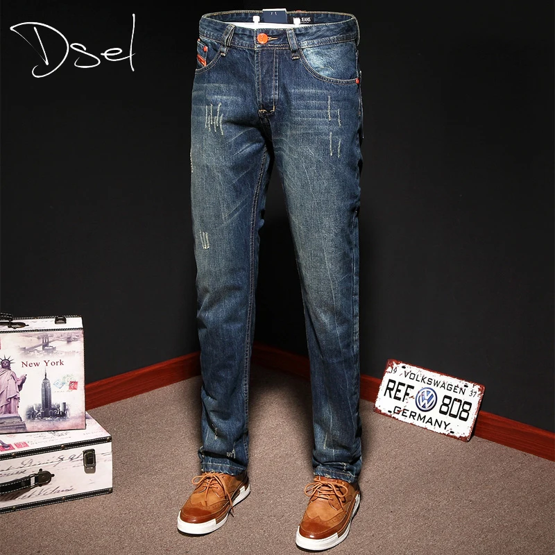 

DSEL Brand slim straight jeans men button fly high quality original denim biker jeans fashion design men trousers 777