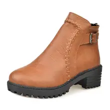 2017 Winter Ankle Boots For Women Warm Vintage Fashion Platform Zip Motorcycle Ankle Martin Boots Shoes Woman Big Size 35-43