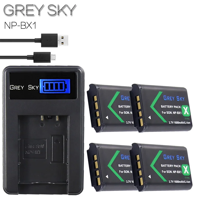 charger and 4battery 1600mAh 2 шт NP BX1 NP-BX1 батареи Accu+ lcd USB зарядное устройство для sony DSC-RX100 DSC-WX500 IV HX300 WX300 HDR-AS15 HDR-AS300 - Color: charger and 4battery