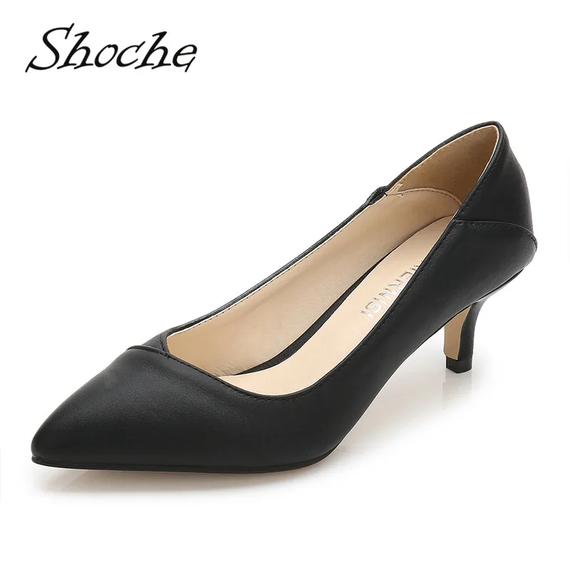 

Shoche Kitten Heel Shoes For Women Pointed Casual Office Ladies Heels Slip On Plus Size Pumps Femme Red Black Gold Shoes