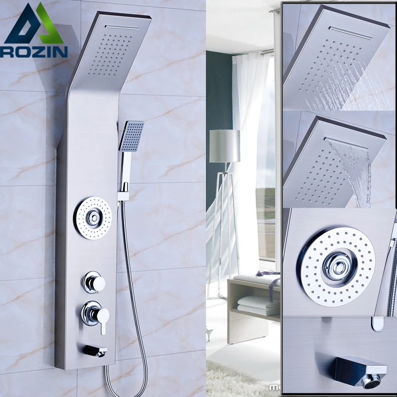 Brushed Nicke Bath Shower Panel Set with 5 Water Outlet Functions