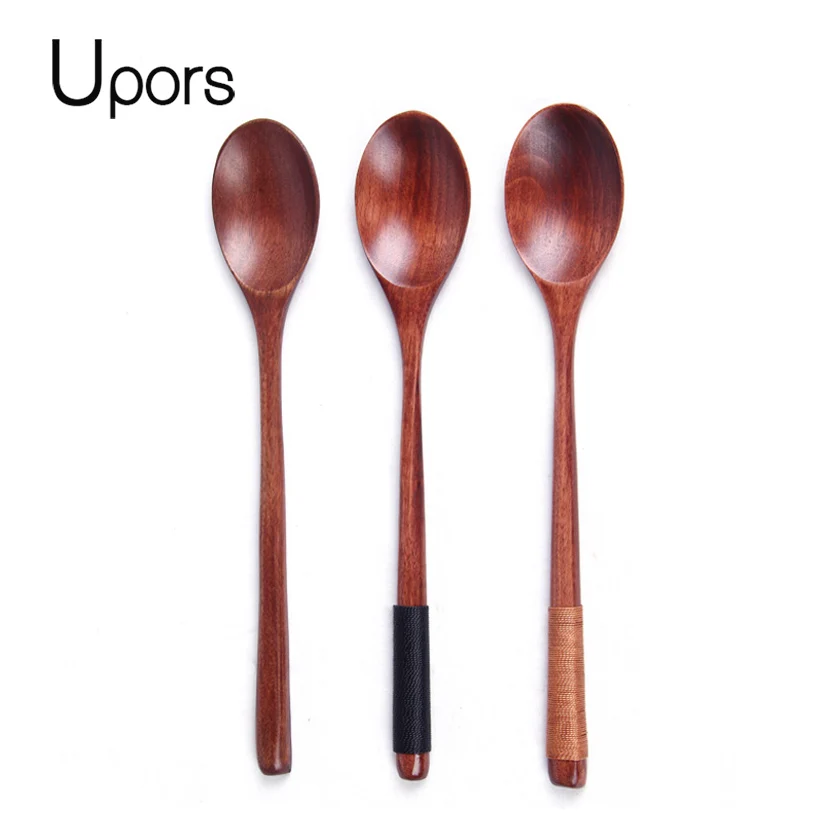 UPORS 3Pcs Handmade Wooden Spoon Wrapped Wire Large Dessert Rice Soup