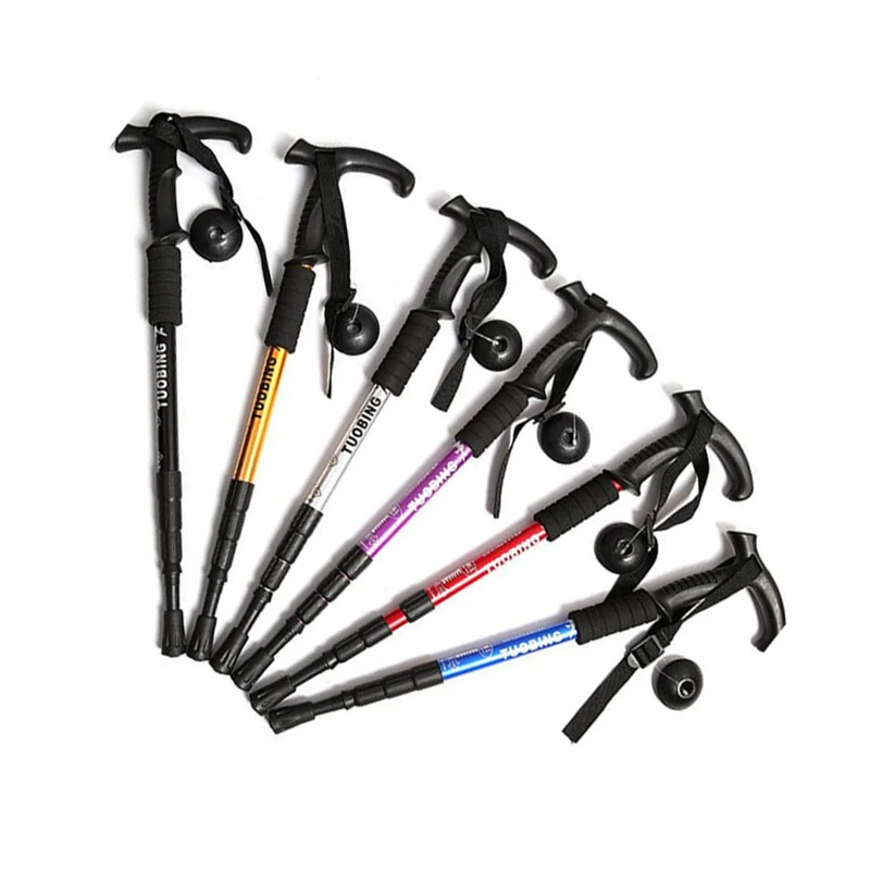 T Handle Crutch 4-Section Adjustable Canes Walking Sticks Trekking Pole Alpenstock For Outdoor Trail Hiking | Спорт и развлечения