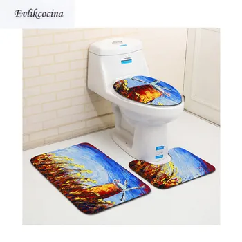 

Free Shipping 3pcs Flowers Windwill Banyo Paspas Bathroom Carpet Toilet Bath Mat Set Non Slip Tapis Salle De Bain Alfombra Bano