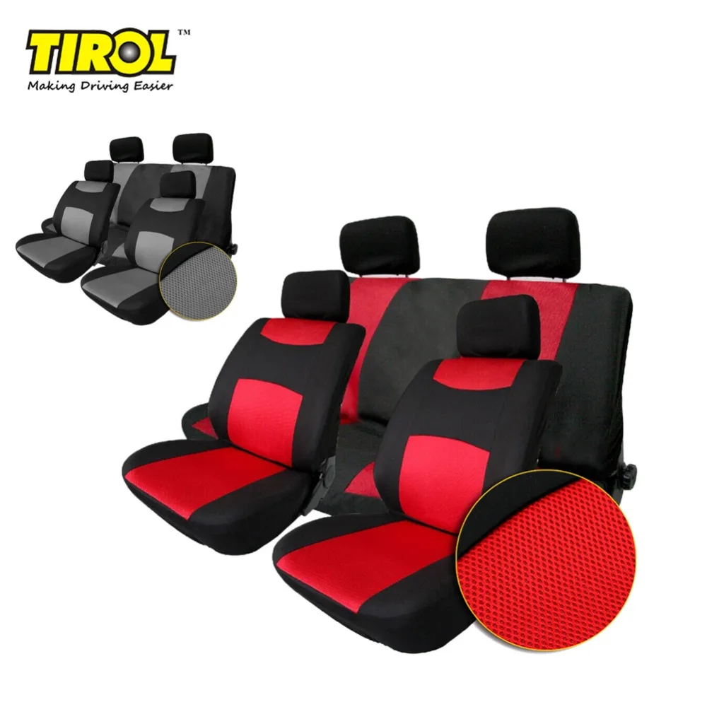 

TIROL T22507b Breathable Universal Car Seat Cover Black Gray/RED 10 Pcs Seat Covers For Crossovers SUV Sedans