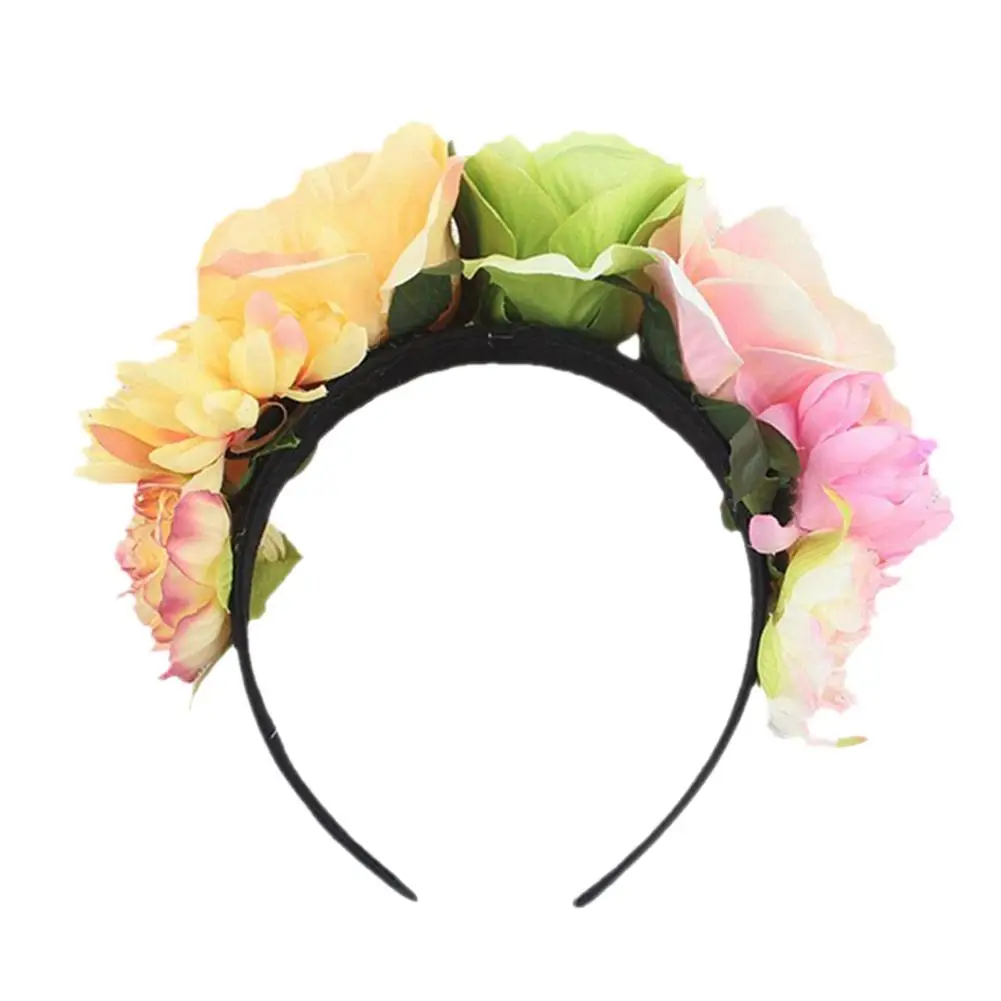 New Women's Hawaiian Rose Flower Crown Garland For Party Day Of The Dead Headband Costume Rose Garland - Color: B