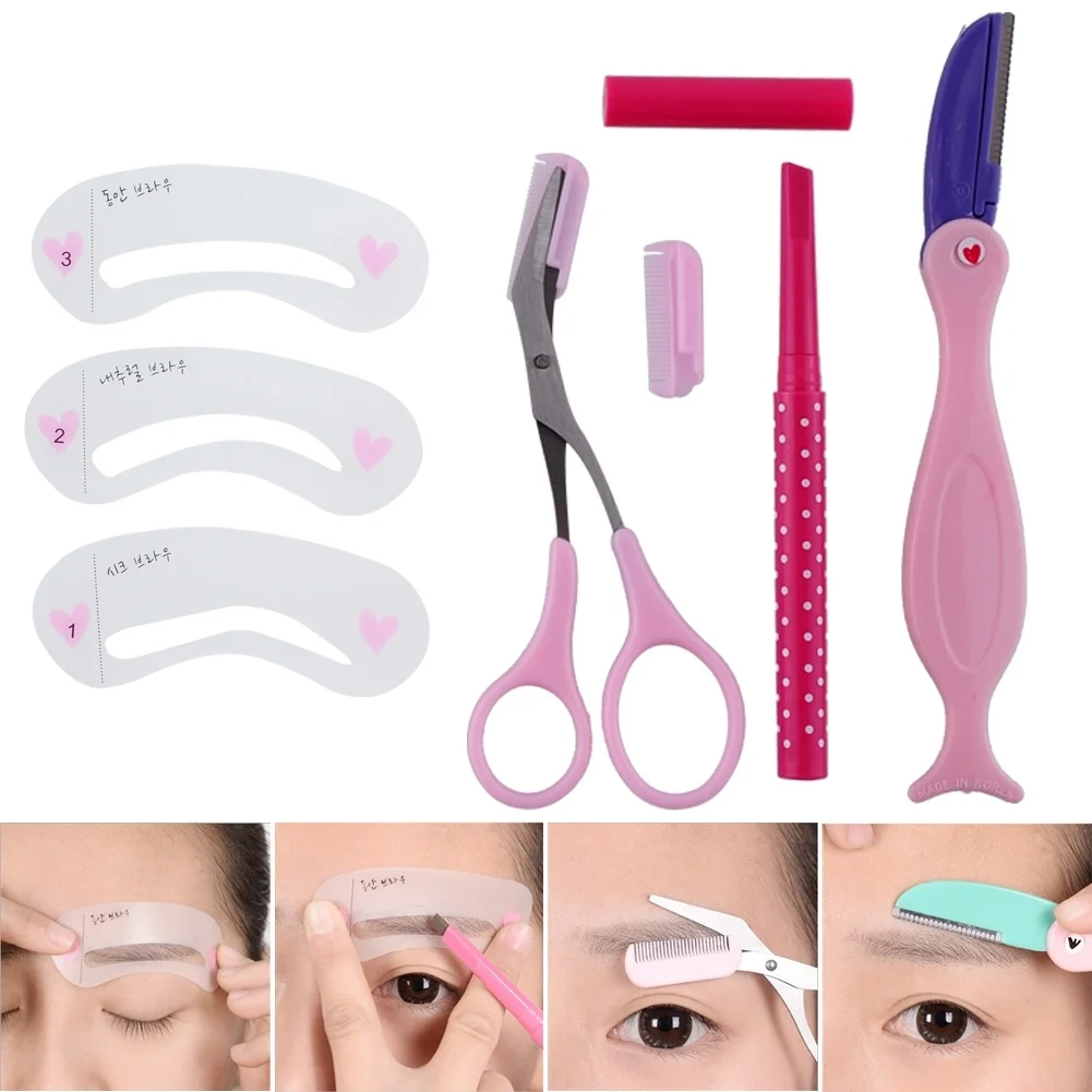 

4 in One eyebrow thrush Thrush Eyebrow Shaping Tools with Brown Eyebrow Pencil 1 Set Eyebrow Stencils Makeup Tools Set