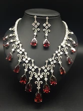 2017 new fashion luxury romantic retro red water droplet zircon necklace earringset,wedding bride dinner party dress jewelry