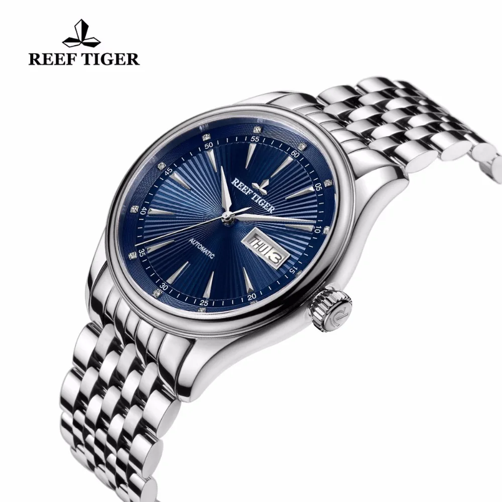  2020 Reef Tiger/RT Luxury Dress Watch for Men Stainless Steel Bracelet Blue Dial Automatic Wrist Wa