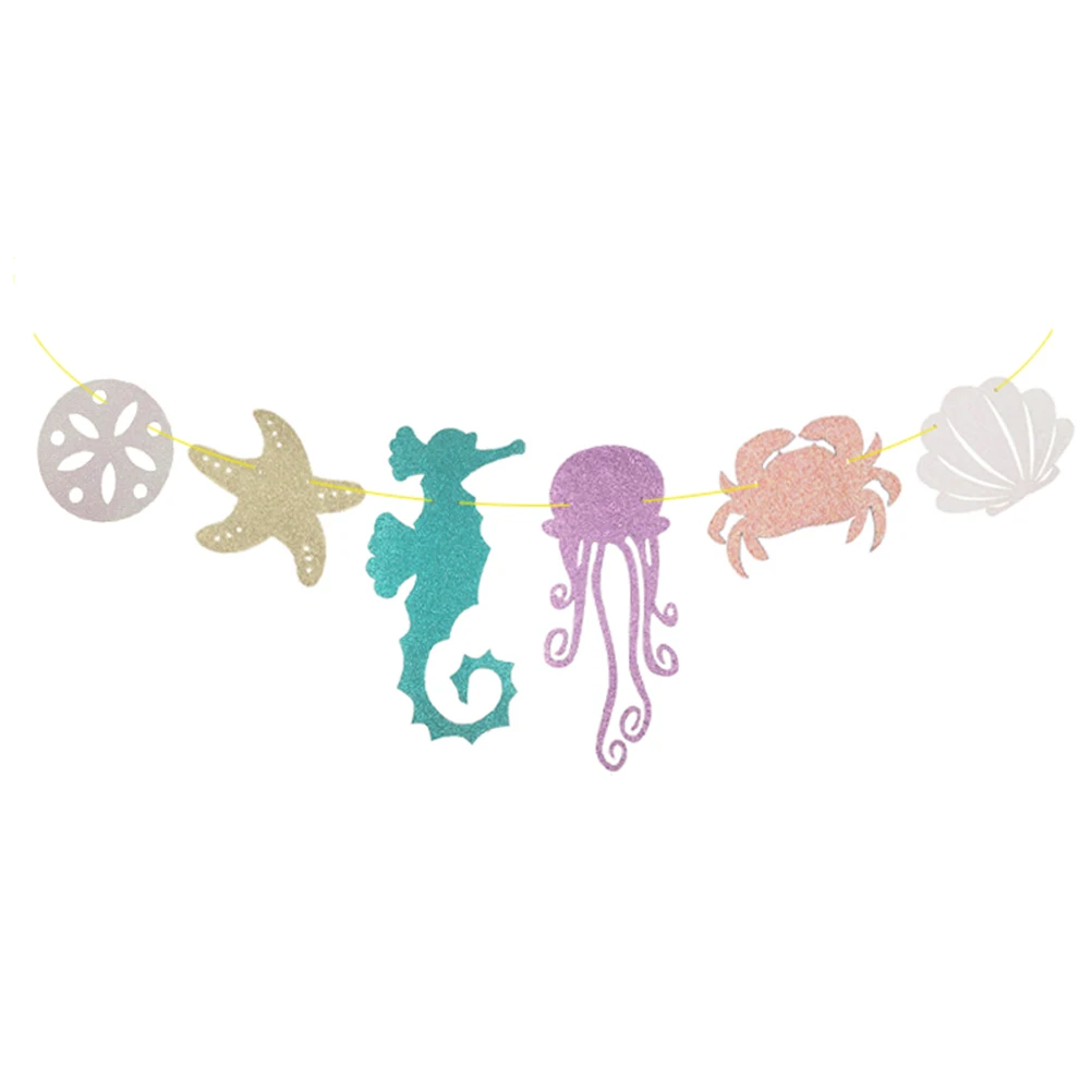 

BESTOYARD Hawaiian Luau Garland Seahorse Jellyfish Seashell Sea Star Glitter Banner For Summer Pool Birthday Party Decoration