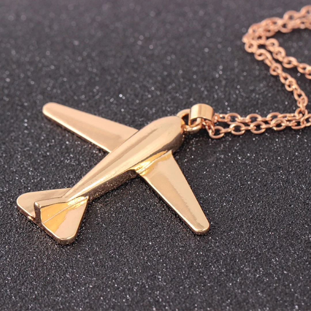 Hip Hop Unisex Gold/Silver Long Sweater Chain Plane Chic Airplane Aircraft Pendant Necklace Charms Punk Jewelry Accessories Gift