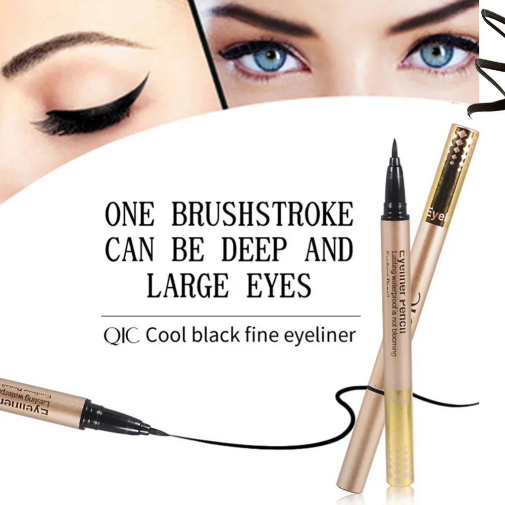 QIC Brand New Black Waterproof Liquid Eyeliner Pencil Long Lasting Smooth Eye Liner Pen Beauty Make Up Tool Eye Marker Cosmetics