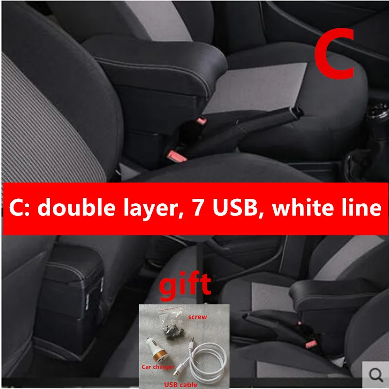 For nissan note armrest box central Store content box products interior Armrest Storage car-styling accessories parts - Color Name: C black White line