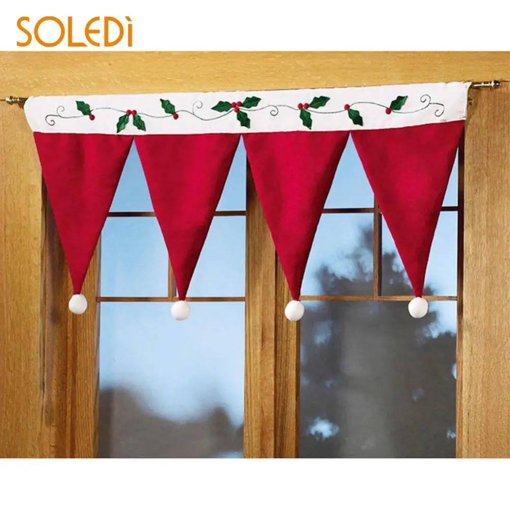 

Door Window Drape Panel Christmas Santa Claus Hat Cap Valances Curtain Home Decor Xmas Festival Christmas Decorations For Home