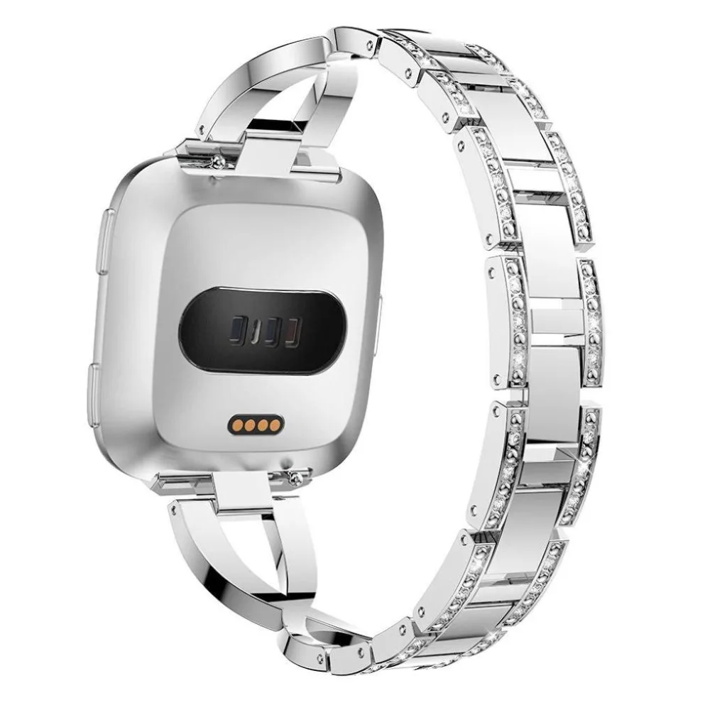 Bling Band for Fitbit Versa Smart watch Stainless Steel Replacement Bracelet with Diamond Rhinestones X-Link Small Large (5)