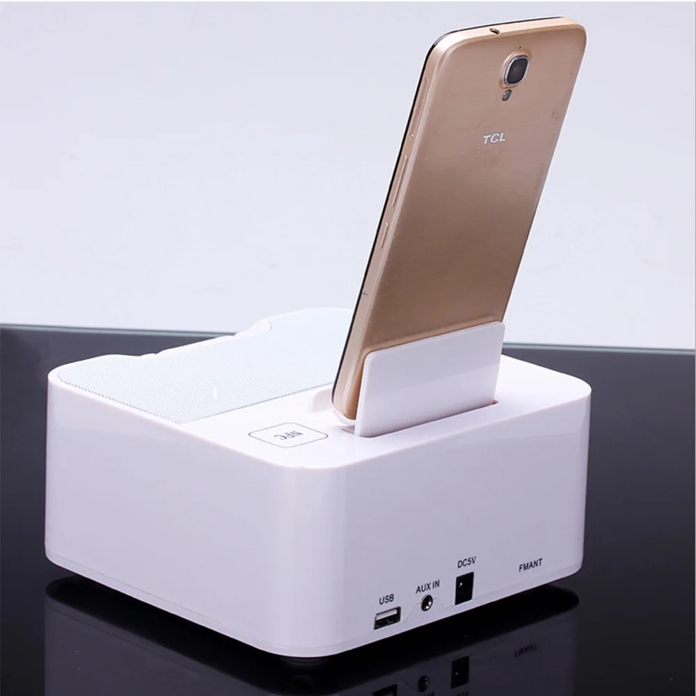 Bluetooth колонка NFC двойной будильник зарядная док станция для iPhone Micro USB Android с FM