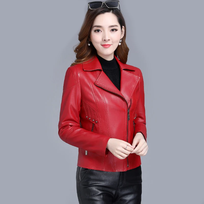 

2019 new leather jacket female outerwear large size Slim leather coat women clothing short spring and autumn ladies jacket black