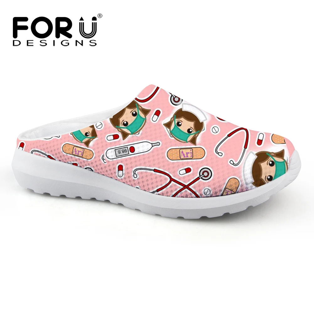 

FORUDESIGNS Pink Summer Women Sandals Cute Nurses Pattern Female Flats Home Slippers Women Casual Beach Mesh Water Shoes Sandals