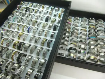 

Fashion 50pcs mix lot unisex stainless steel rings fashion jewelry party ring weeding ring random style jewelry