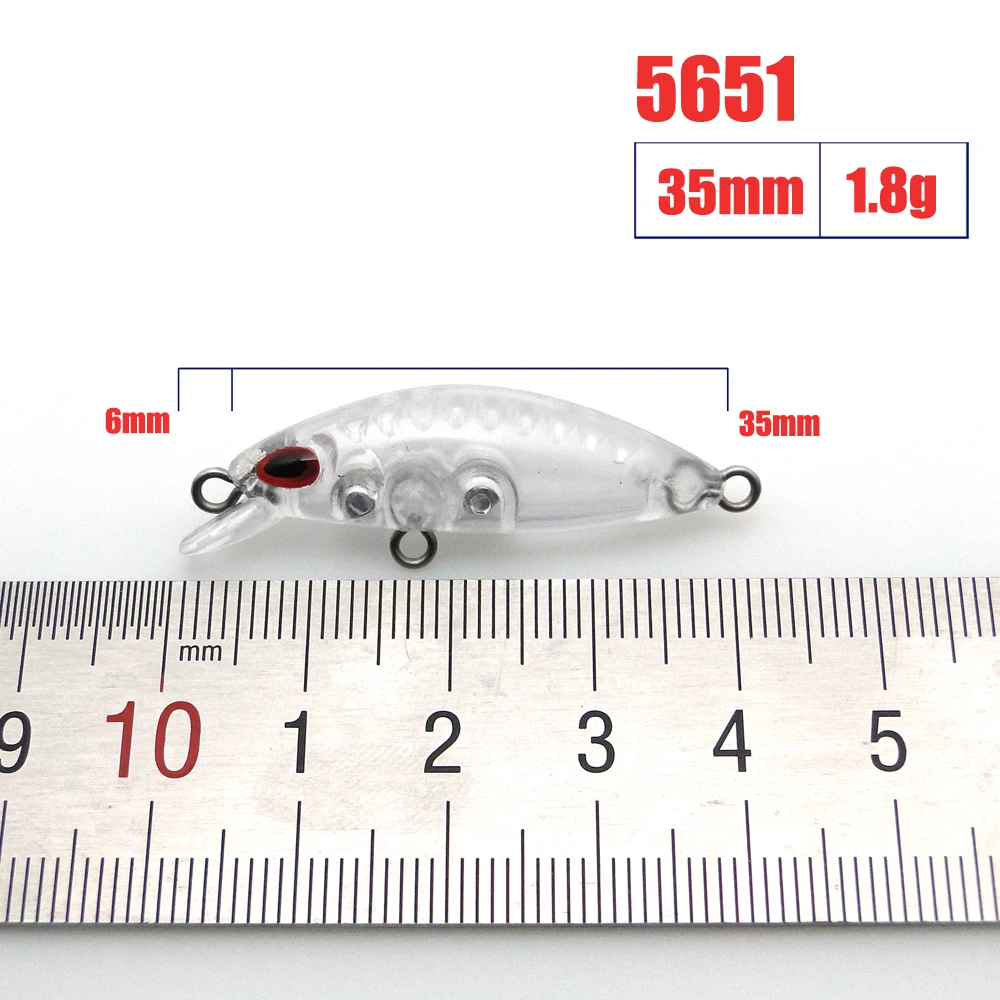 Jerry 10 шт. 1,8 г 35 мм пустая приманка для рыбалки Сверхлегкая микро-Неокрашенная приманки из твердого пластика плавающая блесна - Цвет: 5651--With eyes