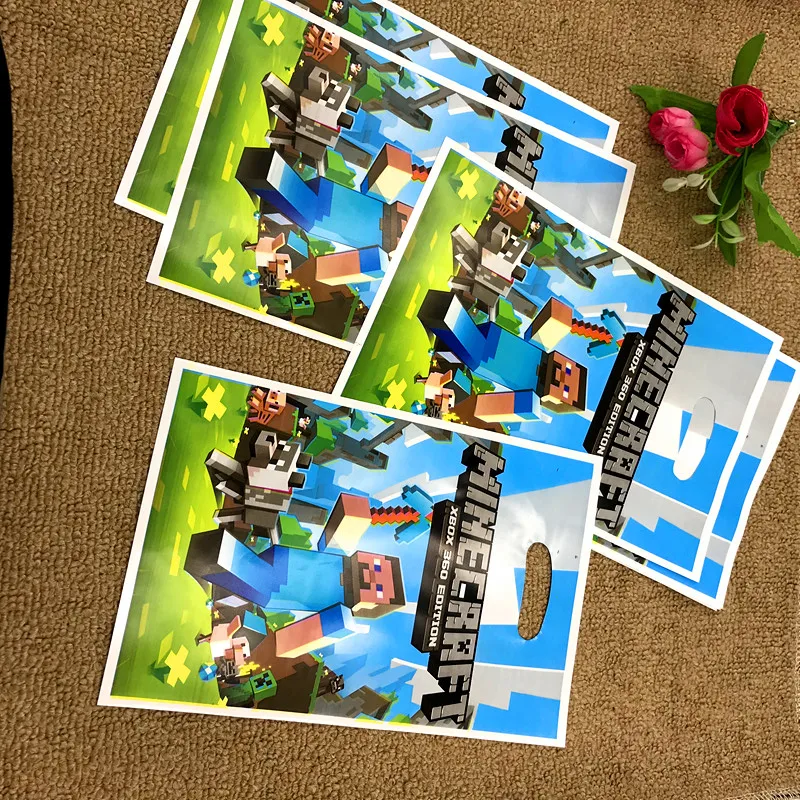 

10pcs/lot mine craft loot bags baby shower my world theme party decoration mine craft gift bags loot bag my world loot bags