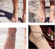 Low price Fashion Boho Ethnic Turquoise Beads Anklets Chic Tassel Foot Chain Anklet Bracelet Body Jewelry Anklets For Women Gift