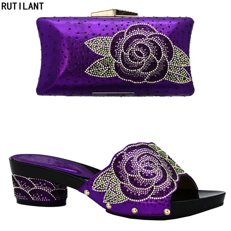 

New Arrival Italian Shoes with Matching Bags Set Decorated with Rhinestone Women Summer Shoes African Wedding Shoe and Bag Set